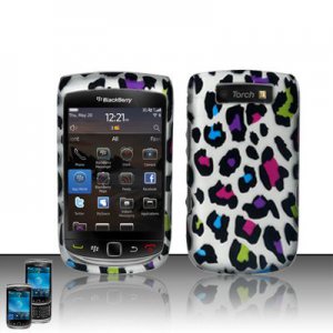 Hard Plastic Rubber Feel Design Case for Blackberry Torch 9800 - Rainbow Leopard