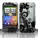 Hard Plastic Rubber Feel Design Case for HTC Incredible 2 6350 - Silver and Black Vines