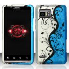 Hard Plastic Rubber Feel Design Case for Motorola Droid Bionic Targa XT875 - Silver and Blue Vines