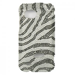 Hard Plastic Bling Rhinestone Design Case for HTC Rezound 6425 - Silver and Black Zebra