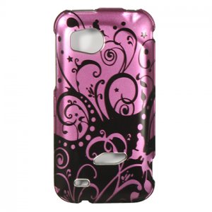 Hard Plastic Design Cover Case for HTC Rezound 6425 - Black and Purple Swirls