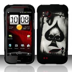 Hard Plastic Rubber Feel Design Case for HTC Rezound 6425 - Ace of Spade Skull