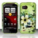 Hard Plastic Rubber Feel Design Case for HTC Rezound 6425 - Green Flowers and Butterfly