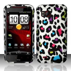 Hard Plastic Rubber Feel Design Case for HTC Rezound 6425 - Rainbow Leopard
