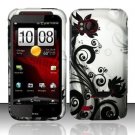 Hard Plastic Rubber Feel Design Case for HTC Rezound 6425 - Silver and Black Vines