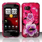 Hard Plastic Rubber Feel Design Case for HTC Rezound 6425 - Hot Pink Flowers and Butterfly