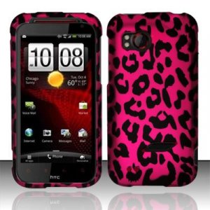 Hard Plastic Rubber Feel Design Case for HTC Rezound 6425 - Hot Pink Leopard