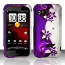 Hard Plastic Rubber Feel Design Case for HTC Rezound 6425 - Silver and Purple Vines