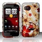 Hard Plastic Rubber Feel Design Case for HTC Rezound 6425 - Red and Gold Flowers