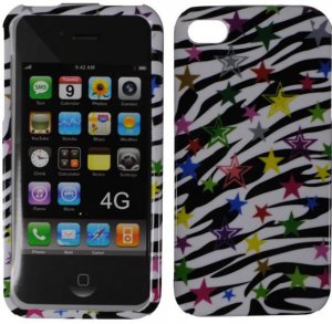 Hard Plastic Design Case for Apple iPhone 4/4S - Colorful Zebra Stars