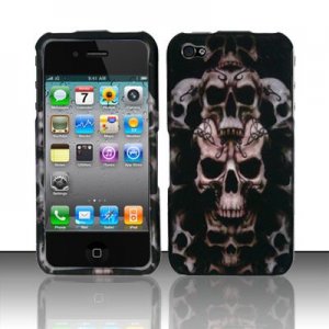 Hard Plastic Rubber Feel Design Case for Apple iPhone 4/4S - Ancient Skulls