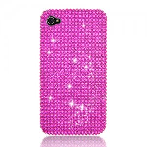 Hard Plastic Bling Rhinestone Design Case for Apple iPhone 4/4S - Hot Pink
