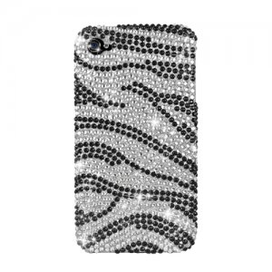 Hard Plastic Bling Rhinestone Design Case for Apple iPhone 4/4S - Silver and Black Zebra