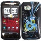 Hard Plastic Design Cover Case for HTC Rezound 6425 - Black and Blue Flower
