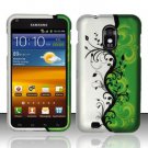 Hard Plastic Rubber Feel Design Case for Samsung Galaxy S II Epic 4G Touch - Silver and Green Vines