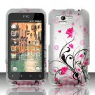 Hard Plastic Rubber Feel Design Case for HTC Rhyme/Bliss 6330 - Silver and Pink Flowers