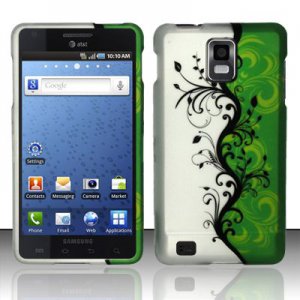 Hard Plastic Rubber Feel Design Case for Samsung Infuse 4G i997 - Silver and Green Vines
