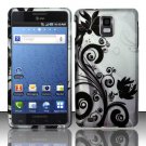 Hard Plastic Rubber Feel Design Case for Samsung Infuse 4G i997 - Silver and Black Vines