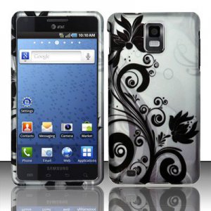 Hard Plastic Rubber Feel Design Case for Samsung Infuse 4G i997 - Silver and Black Vines