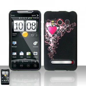 Hard Plastic Rubber Feel Design Full Case for HTC Evo 4G - Royal Heart