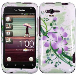 Hard Plastic Design Cover Case for HTC Rhyme/Bliss 6330 - Green and Purple Lily