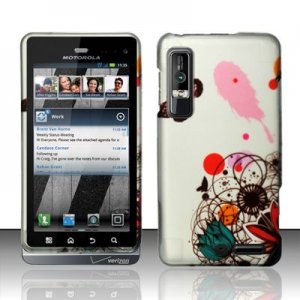 Hard Plastic Rubber Feel Design Case for Motorola Droid 3 - Crafty Flower and Butterfly