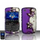 Hard Plastic Rubber Feel Design Case for Blackberry Curve 8520 - Silver and Purple Vines