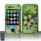 Hard Plastic Rubber Feel Design Case for Apple iPhone 3G/3GS - Green Flowers and Butterfly