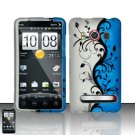 Hard Plastic Rubber Feel Design Full Case for HTC Evo 4G - Silver and Blue Vines