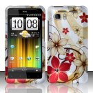 Hard Plastic Rubber Feel Design Case for HTC Vivid/Holiday - Red and Gold Flowers
