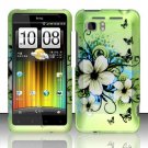 Hard Plastic Rubber Feel Design Case for HTC Vivid/Holiday - Green Flowers and Butterfly