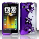 Hard Plastic Rubber Feel Design Case for HTC Vivid/Holiday - Silver and Purple Vines