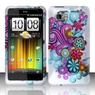 Hard Plastic Rubber Feel Design Case for HTC Vivid/Holiday - Purple and Blue Flowers