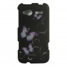 Hard Plastic Rubber Feel Design Case for HTC Radar 4G - Black and Purple Butterfly
