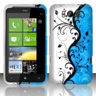 Hard Plastic Rubber Feel Design Case for HTC Titan X310e - Silver and Blue Vines