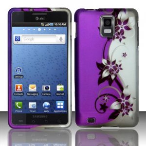 Hard Plastic Rubber Feel Design Case for Samsung Infuse 4G i997 - Silver and Purple Vines
