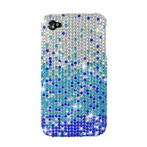 Hard Plastic Bling Rhinestone Design Case for Apple iPhone 4/4S - Blue Waterfall