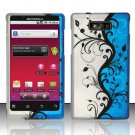 Hard Plastic Rubber Feel Design Case for Motorola Triumph - Silver and Blue Vines