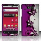 Hard Plastic Rubber Feel Design Case for Motorola Triumph - Silver and Purple Vines