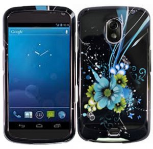 Hard Plastic Design Case for Samsung Galaxy Nexus CDMA (Verizon/Sprint) - Black & Blue Flower