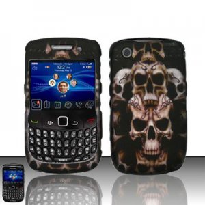 Hard Plastic Rubber Feel Design Case for Blackberry Curve 8520 - Ancient Skulls