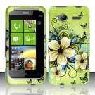 Hard Plastic Rubber Feel Design Case for HTC Radar 4G - Green Flowers and Butterfly