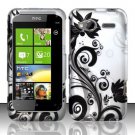 Hard Plastic Rubber Feel Design Case for HTC Radar 4G - Silver and Black Vines