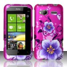 Hard Plastic Rubber Feel Design Case for HTC Radar 4G - Hot Pink Flowers and Butterfly
