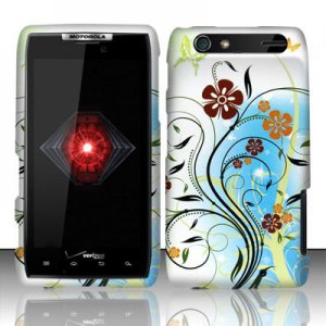 Hard Plastic Rubber Feel Design Case for Motorola Droid RAZR XT912 - Colorful Flowers