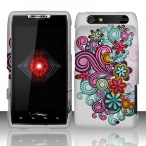 Hard Plastic Rubber Feel Design Case for Motorola Droid RAZR XT912 - Purple and Blue Flowers