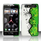 Hard Plastic Rubber Feel Design Case for Motorola Droid RAZR XT912 - Silver and Green Vines