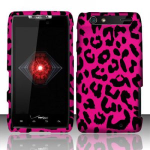 Hard Plastic Rubber Feel Design Case for Motorola Droid RAZR XT912 - Hot Pink Leopard