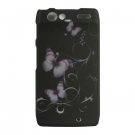 Hard Plastic Rubber Feel Design Case for Motorola Droid RAZR XT912 - Black and Purple Butterfly