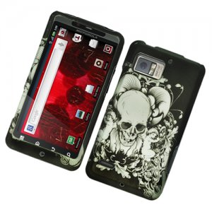 Hard Plastic Rubber Feel Design Case for Motorola Droid Bionic Targa XT875 - Black Skull and Angels